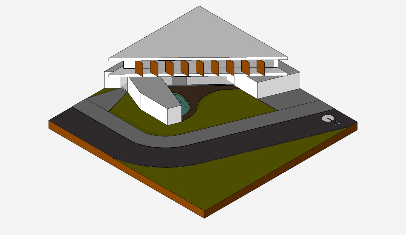 Casa CaCle – maquete volumétrica 3D com detalhe dos brises de proteção solar na cobertura